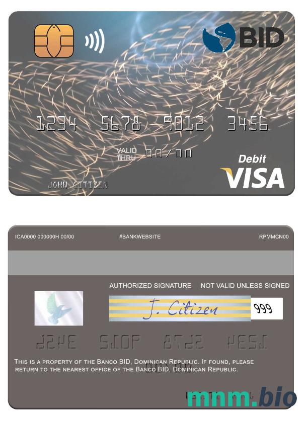 Dominican Republic Banco BID visa debet karta przykład w formacie PSD
